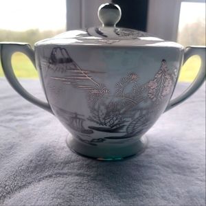 Vintage 1950's Kutani Japanese Eggshell porcelain Mt. Fuji Sugar Bowl